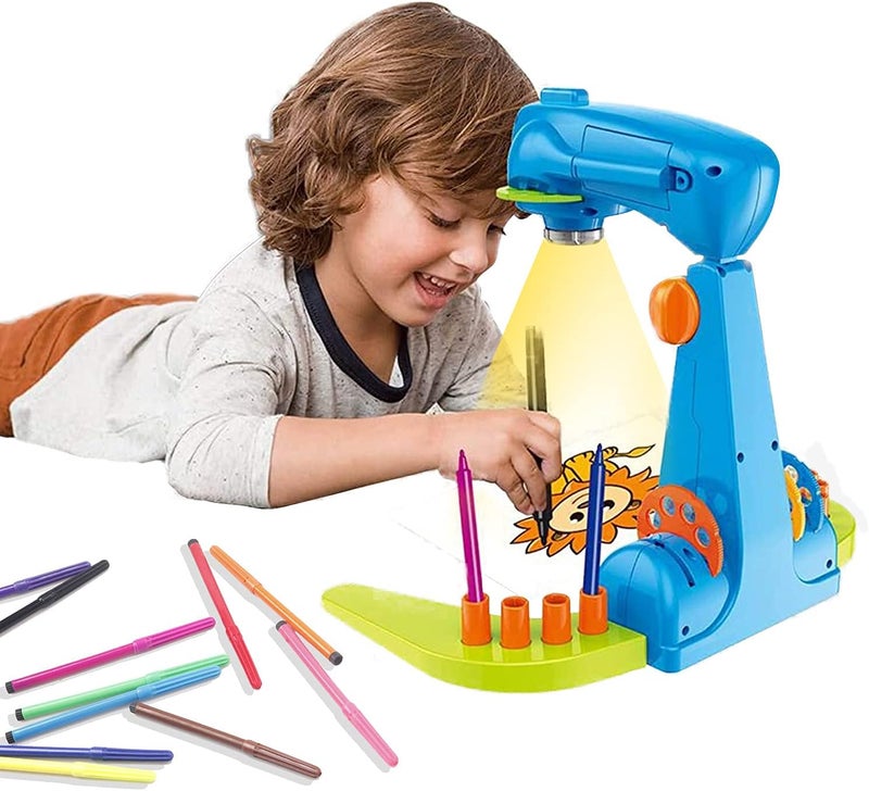 LEERFEI Kids Projection drewing Sketcher,Intelligent Drawing Projector Machine with 32cartoon patters and 12color Brushes for Children Learn to Draw and Sketch (1,Blue) - Image 2